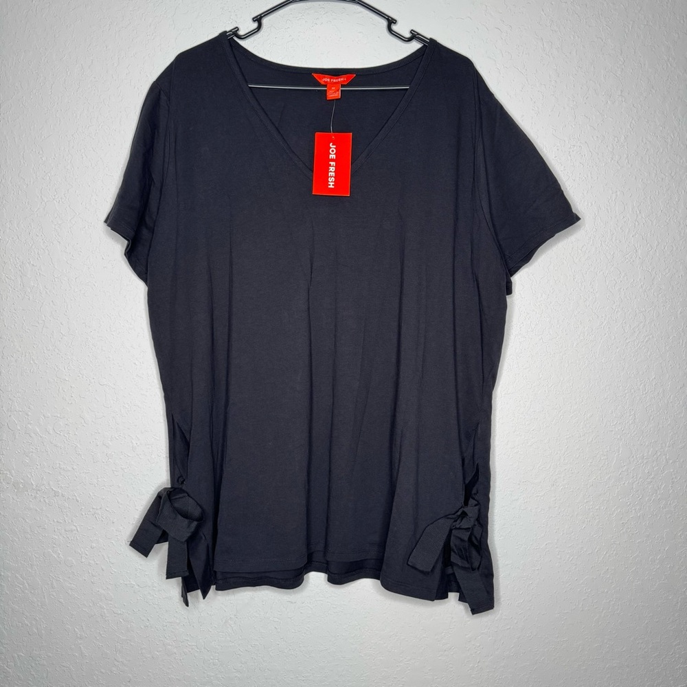 Joe Fresh NWT (flaw) Black Short Sleeve Top with Side Ties Women’s Plus Size 2X